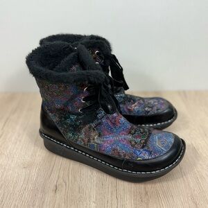 Alegria Twisp Beauty Blur Boots Multicolor Zip Up Laced Faux Fur EU40/ US 9.5-10